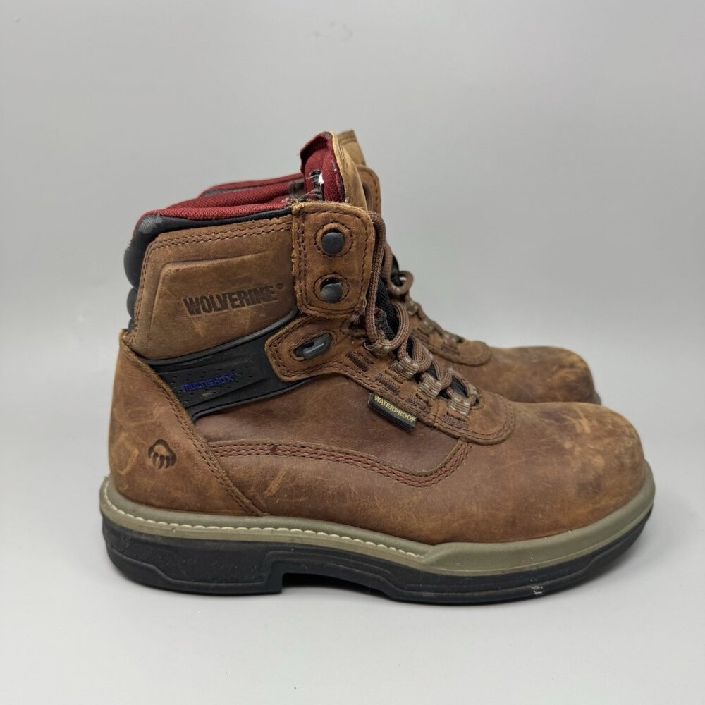 Wolverine Men's Multishox Brown Leather Work Boot Size 7 Extra Wide EW